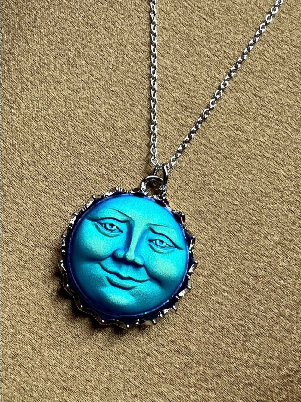 Kirks folly inspired iridescent Blue Moon Face  Necklace